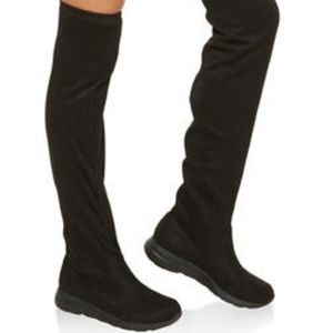 Faux Suede Sneaker Sole Over The Knee Boot